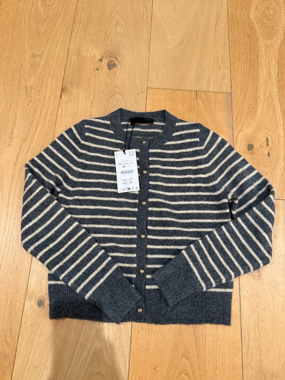 Zara striped Gray & Cream Button Cardigan